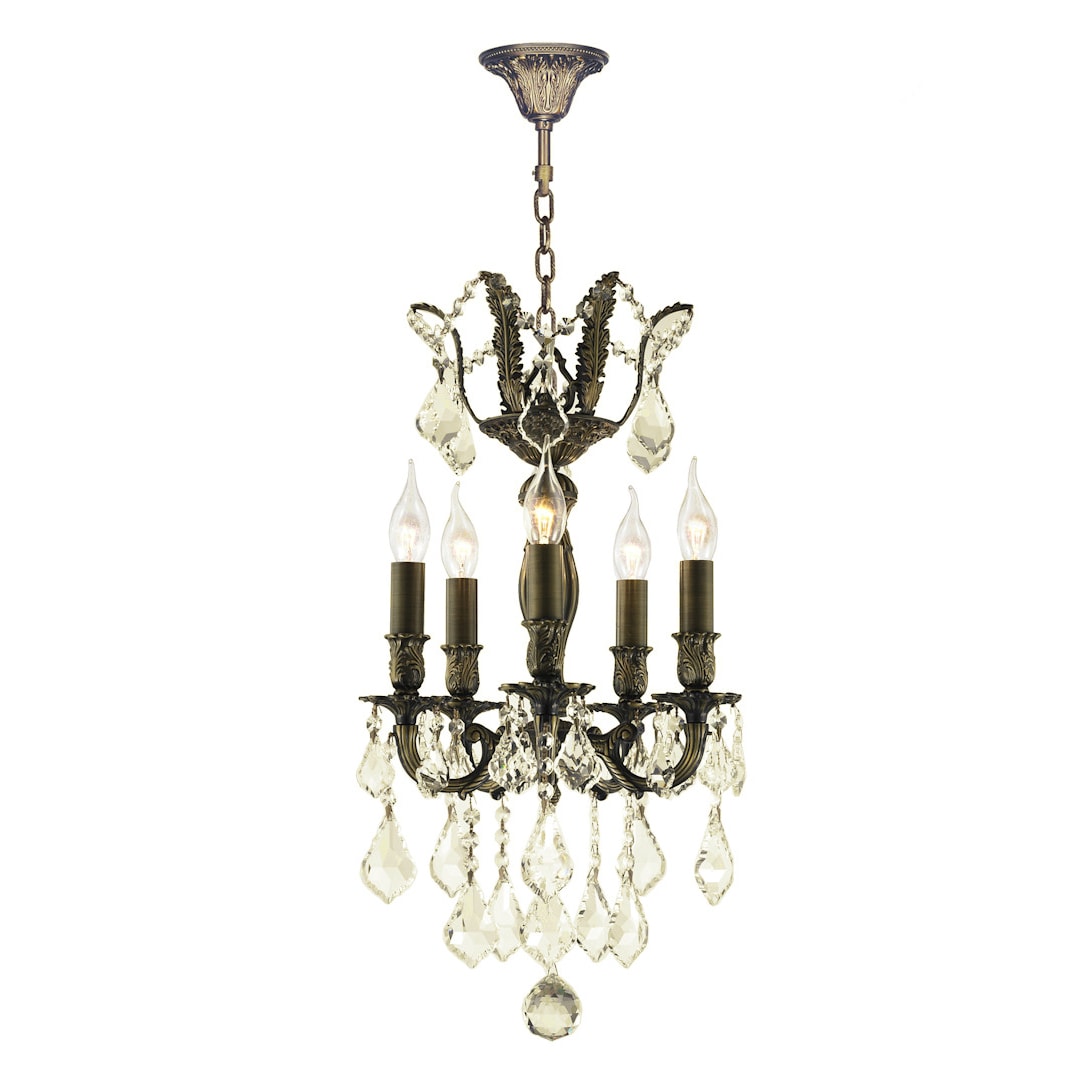 French Royal Collection 5 Light Antique Bronze Finish and Golden Teak Crystal Mini Chandelier 15" D x 22" H (5-Light French Royal Bronze Crystal - Chandeliers For Bedrooms by Overstock.com