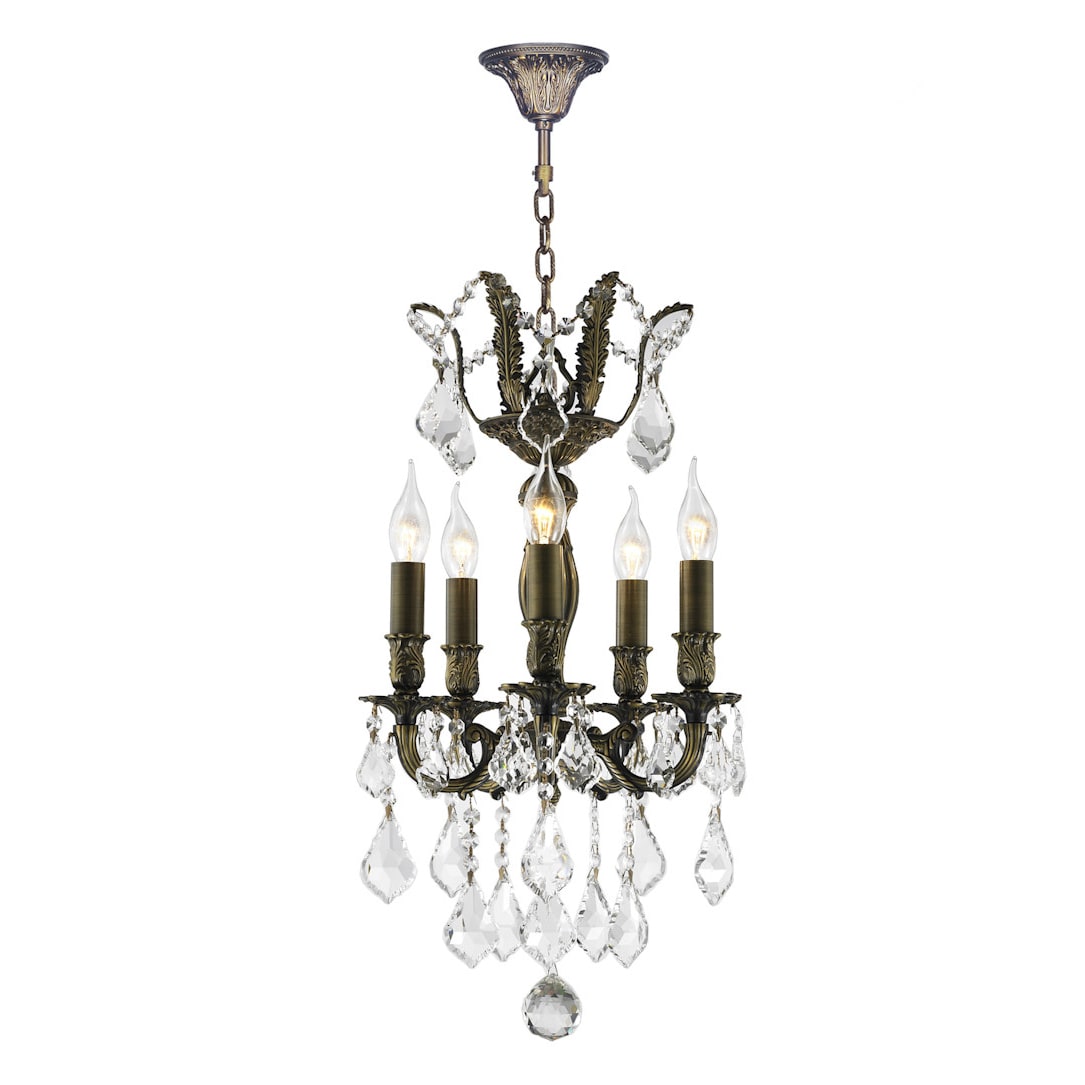 French Royal Collection 5 Light Antique Bronze Finish and Clear Crystal Mini Chandelier 15" D x 22" H (5-Light French Royal Bronze Crystal Chandelier) - Chandeliers For Bedrooms by Overstock.com