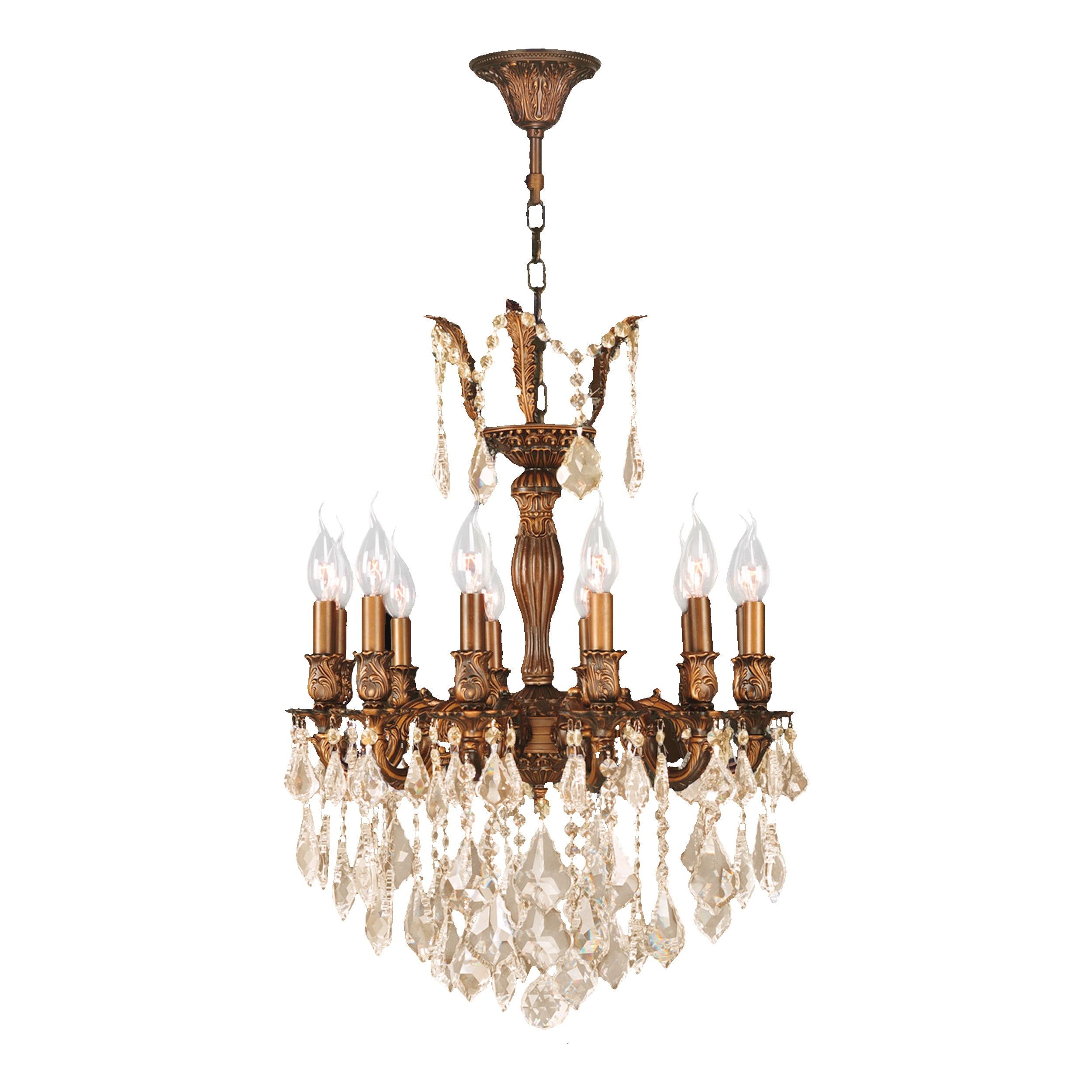 French Royal Collection 12 Light French Gold Finish and Golden Teak Crystal Chandelier 20" D x 26" H Medium (12-Light French Royal Crystal Chandelier) - Chandeliers For Bedrooms by Overstock.com