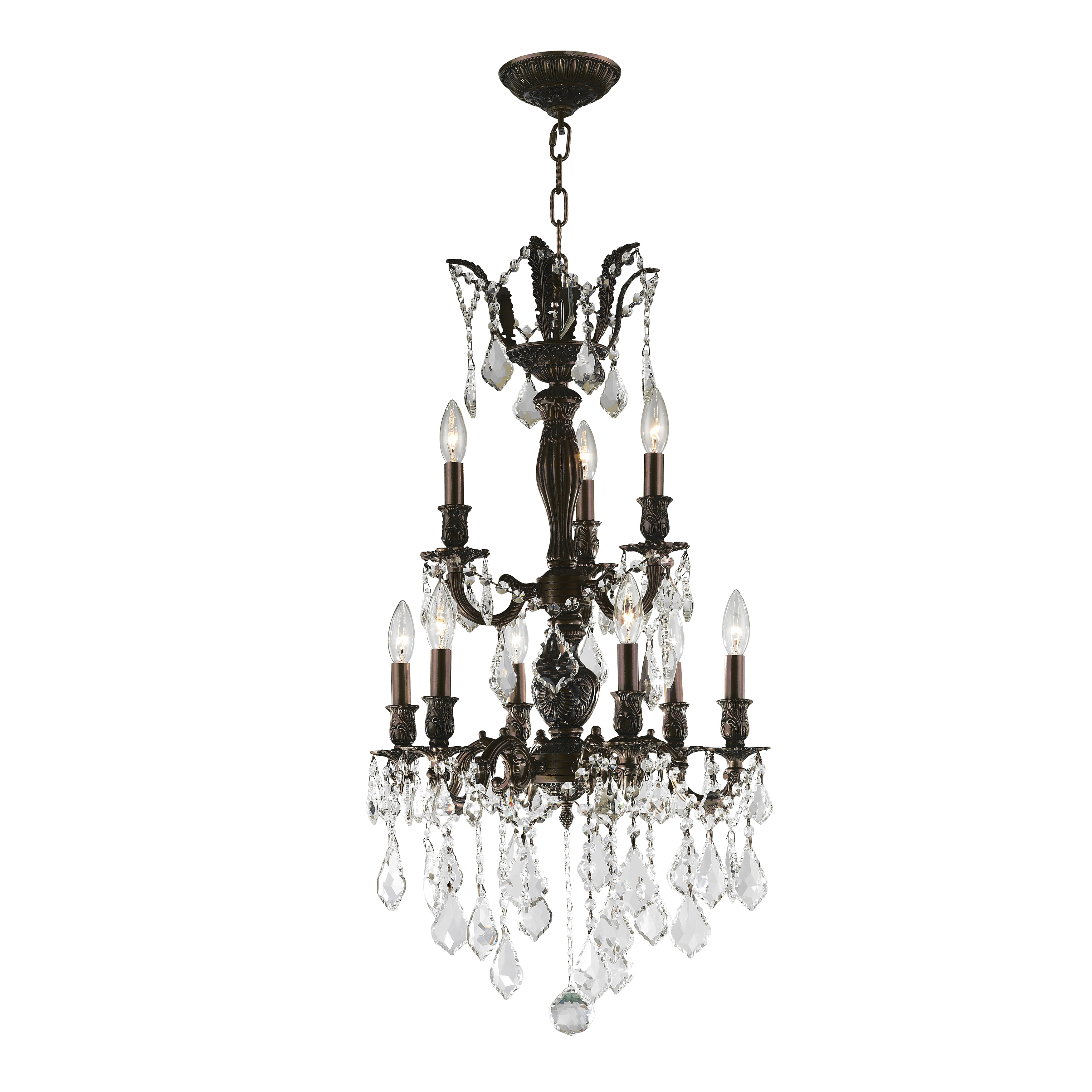 French Royal Collection 9 Light Flemish Brass Finish and Clear Crystal Chandelier 19" D x 33" H Medium (9-Light French Royal Brass Crystal Chandelier) - Chandeliers For Bedrooms by Overstock.com