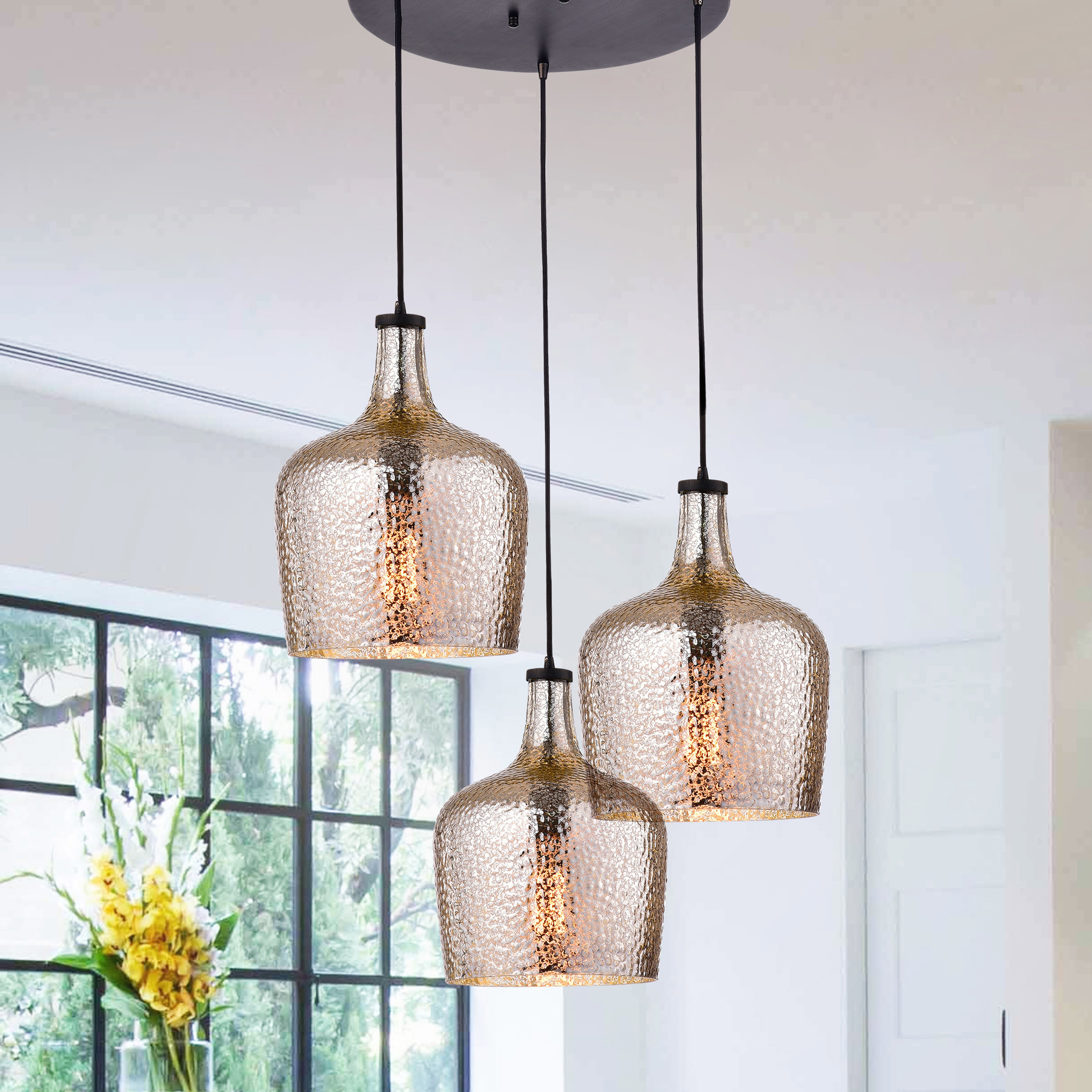 Belinda Crack Silver Ripple Glass Cluster Antique Black Chandelier (Mouth-blown Silver Glass, Pendant Chandelier) - Chandeliers For Bedrooms by Overstock.com