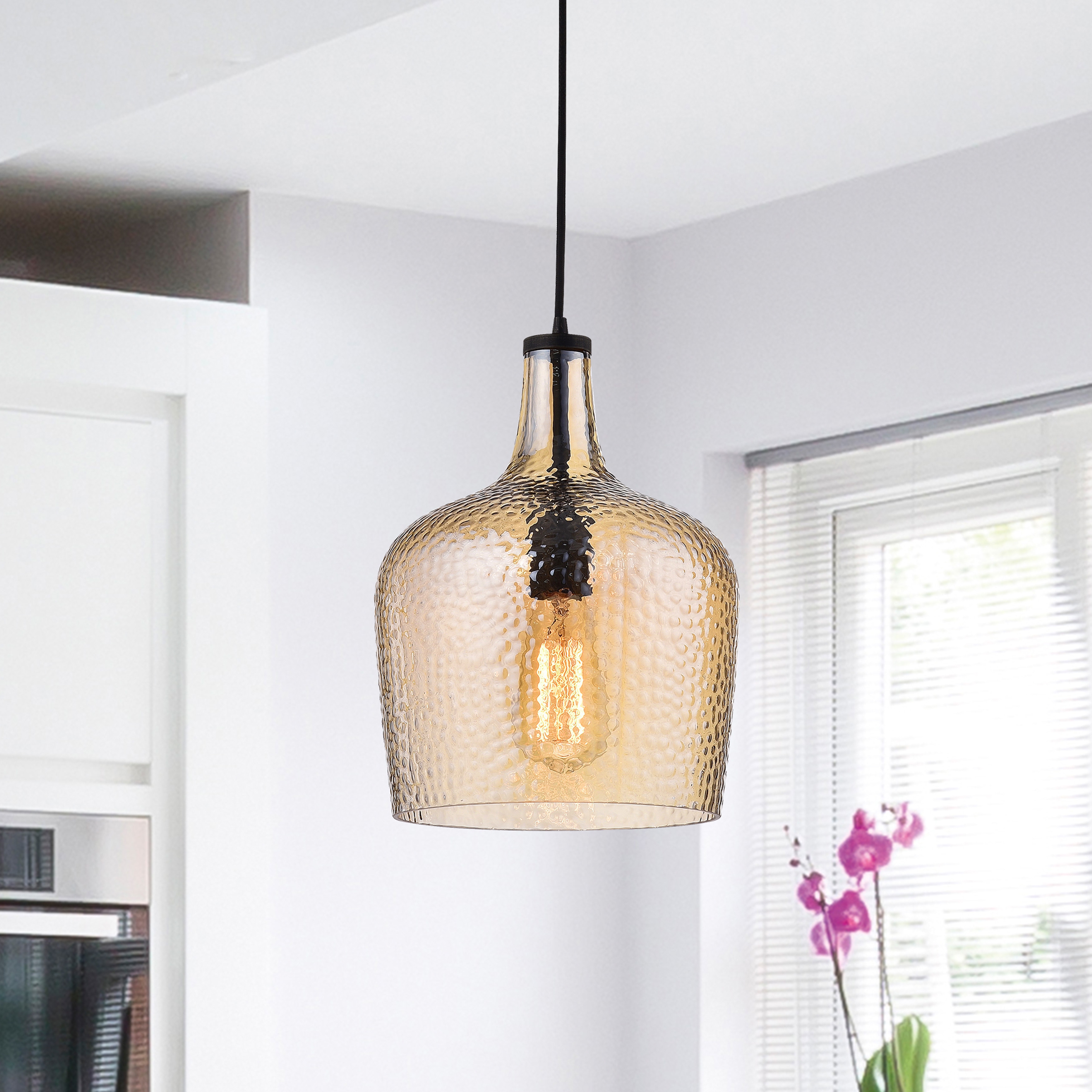 Belinda Mouth-blown Tawny Glass Pendant Chandelier in Antique Black Finish (Tawny Glass, Pendant Chandelier, Antique Black) - Chandeliers For Bedrooms by Overstock.com