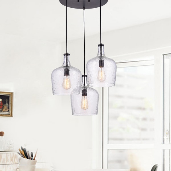Belinda Mouth-blown Clear Glass Cluster Pendant Chandelier in Antique Black Finish