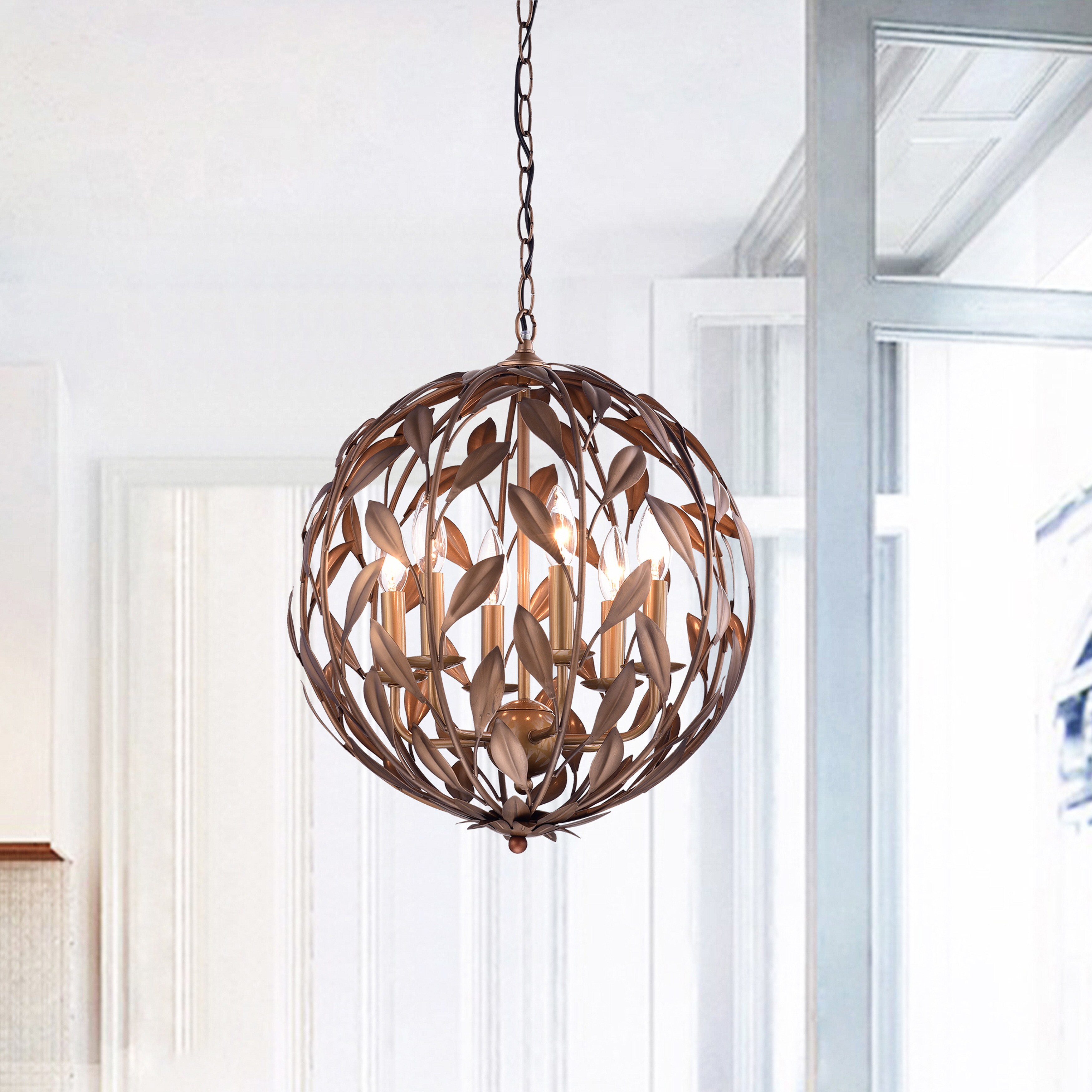 Holly Antique Copper Orb Shaped Leaves Chandelier with 6 Lights (Antique Copper, Orb Shaped Leaves, Chandelier) - Chandeliers For Bedrooms by Overstock.com