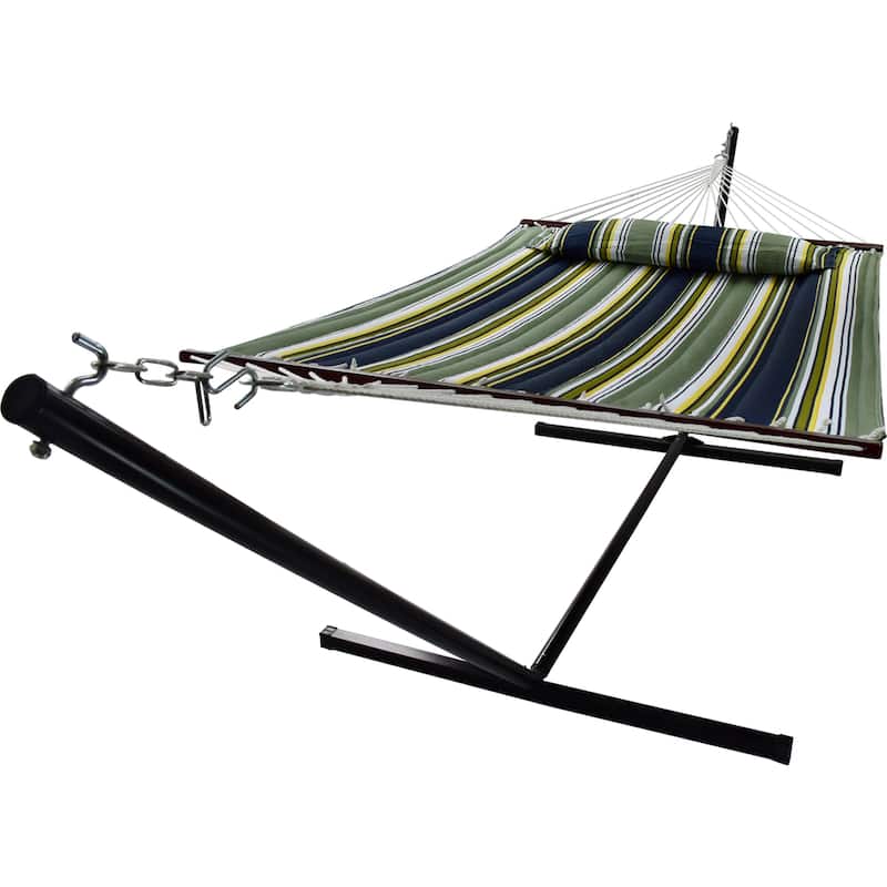 Hammock with Stand & Spreader Bars and Detachable Pillow, Heavy Duty, 450 Pound Capacity for Indoor/Outdoor (Blue/Aqua)