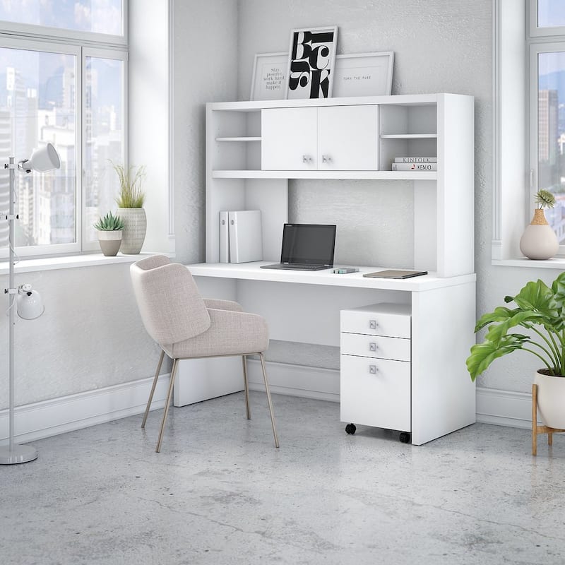 Echo Credenza Desk with Hutch and Drawers by Bush Business Furniture