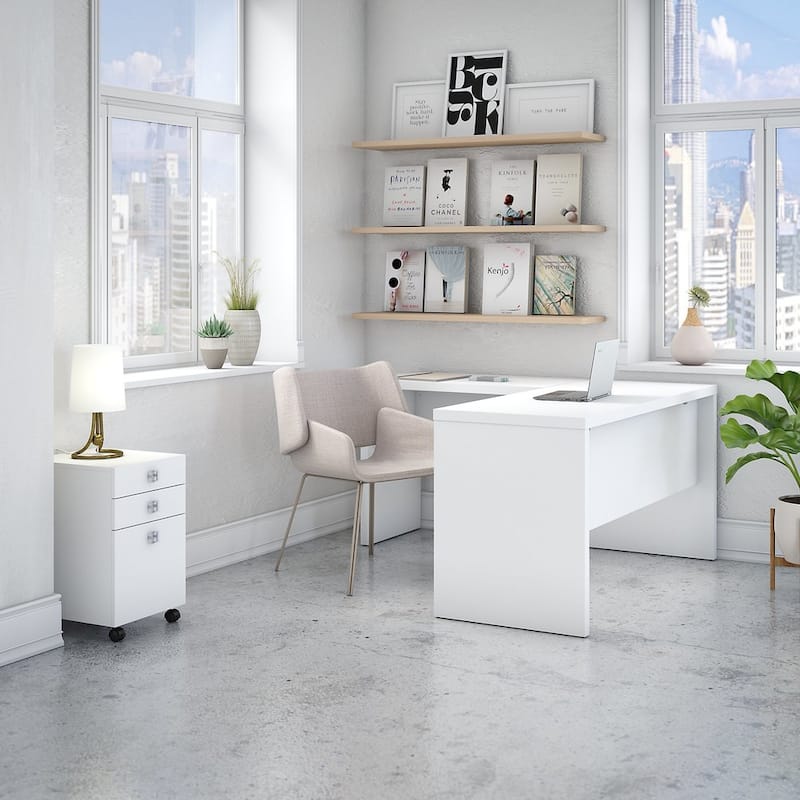 Echo L Shaped Desk with Mobile File Cabinet by Bush Business Furniture
