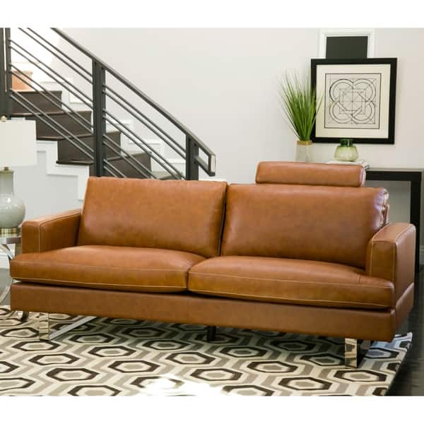 Abbyson Edison Mid Century Camel Leather Sofa Mid Century Camel Leather Sofa