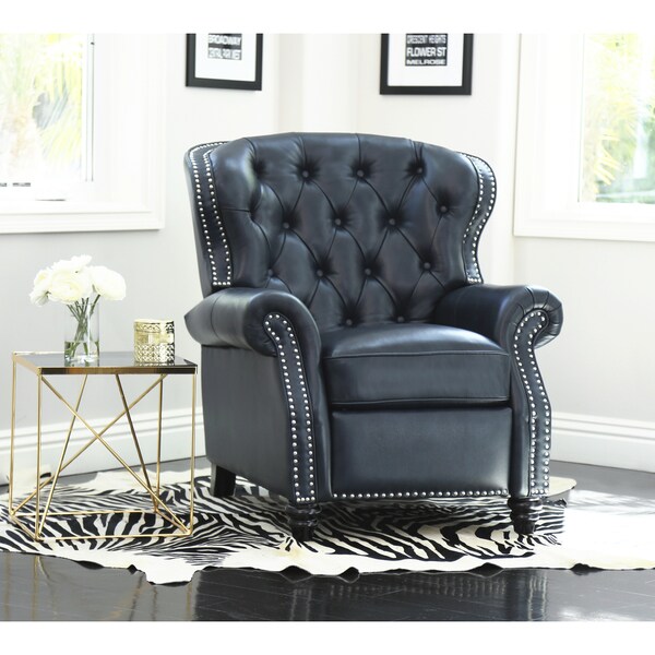Abbyson Sawyer Navy Top Grain Leather Push Back Recliner Free Abbyson Sawyer Navy Top Grain Leather Push Back Recliner