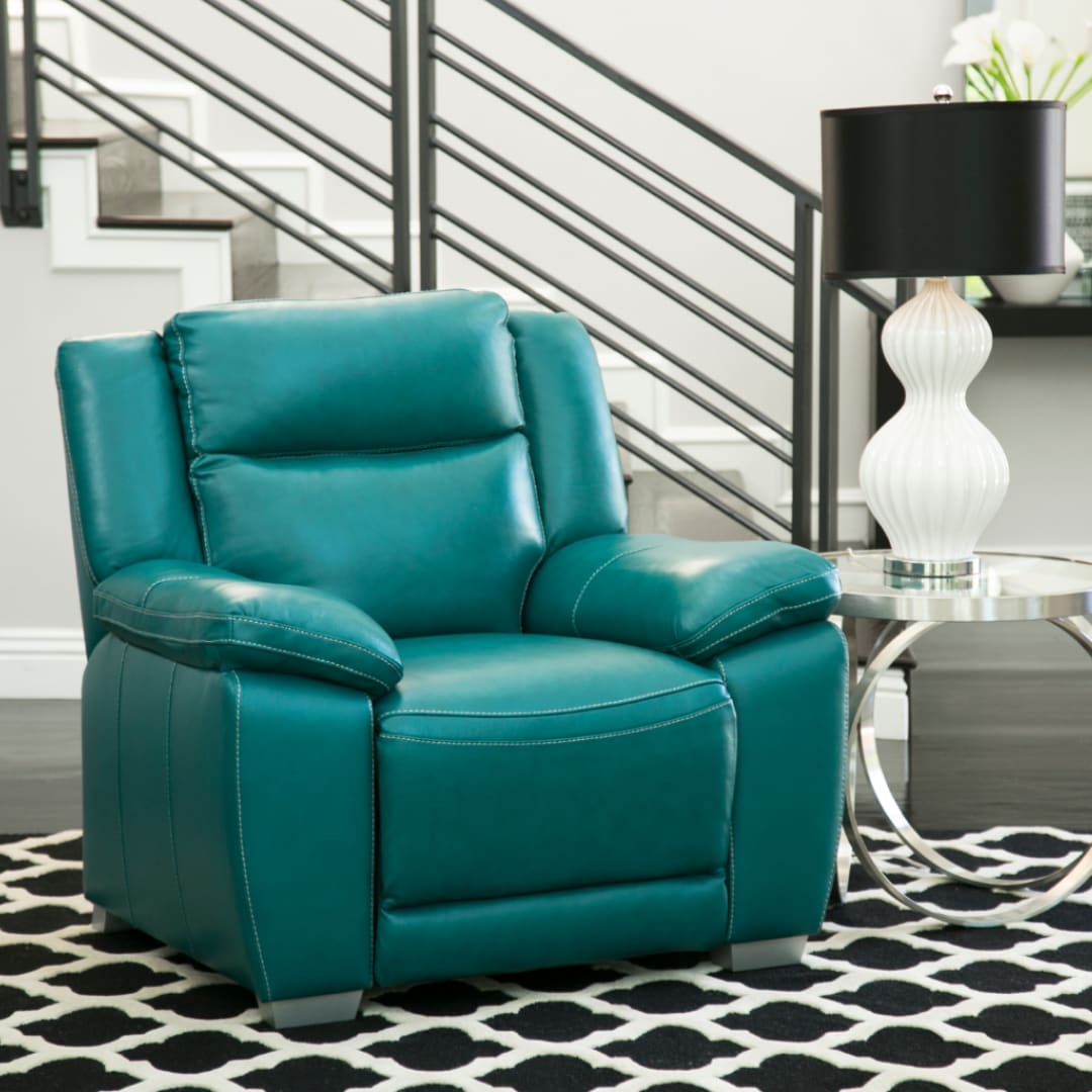 Abbyson Leyla Turquoise Top-grain Leather Push Back Recliner Turquoise 