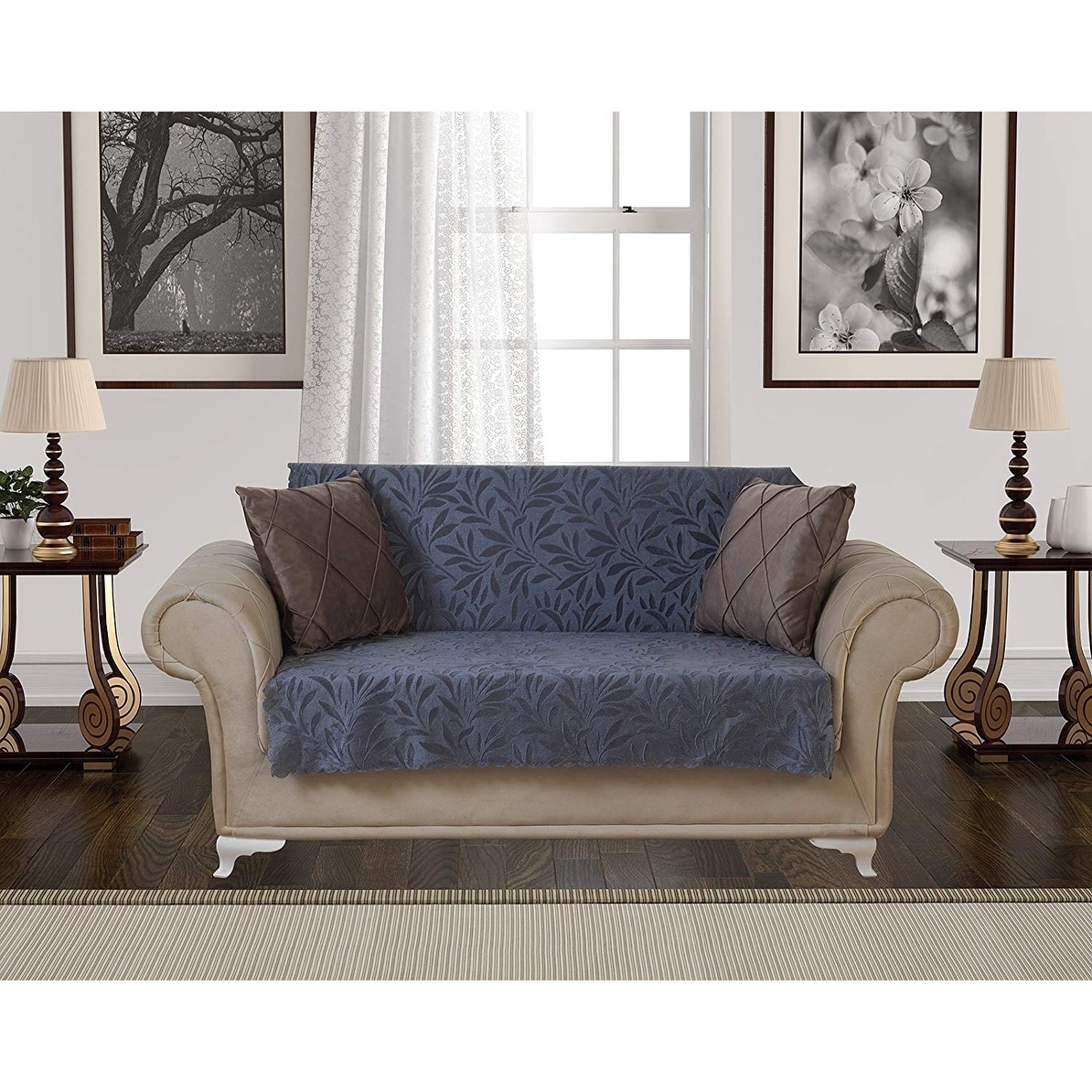 Chiara Rose Acacia Loveseat Slipcover 3 Cushion Sofa Cover 1 Piece Couch Furniture Protector Tan