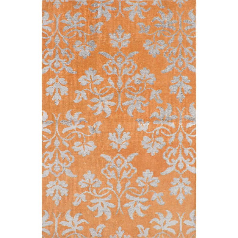 Hand-knotted La Seda Green Silk, Wool Rug - 5'0" x 8'0"/5' x 8' - Orange