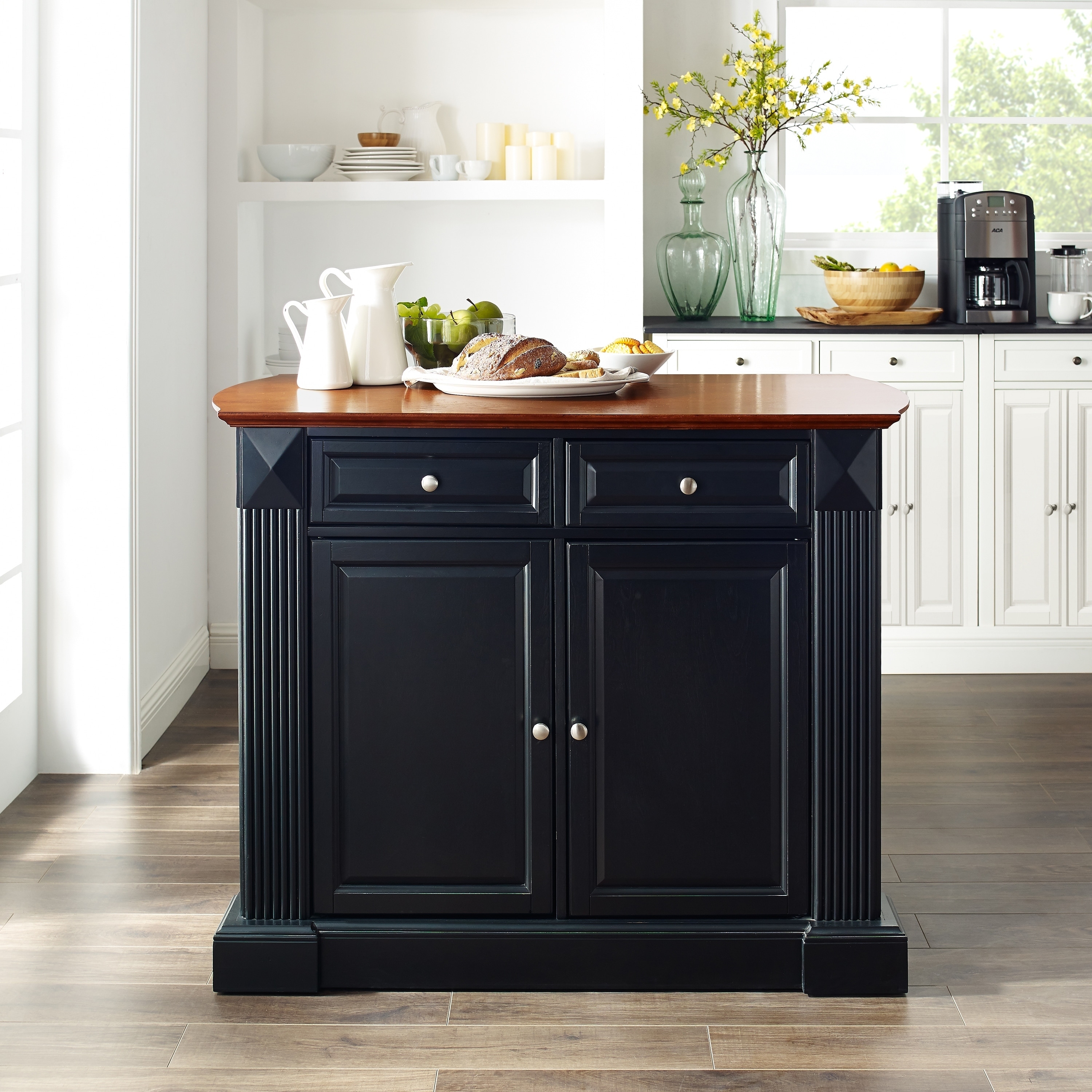 Coventry Drop Leaf Breakfast Bar Top Kitchen Island In Black Finish