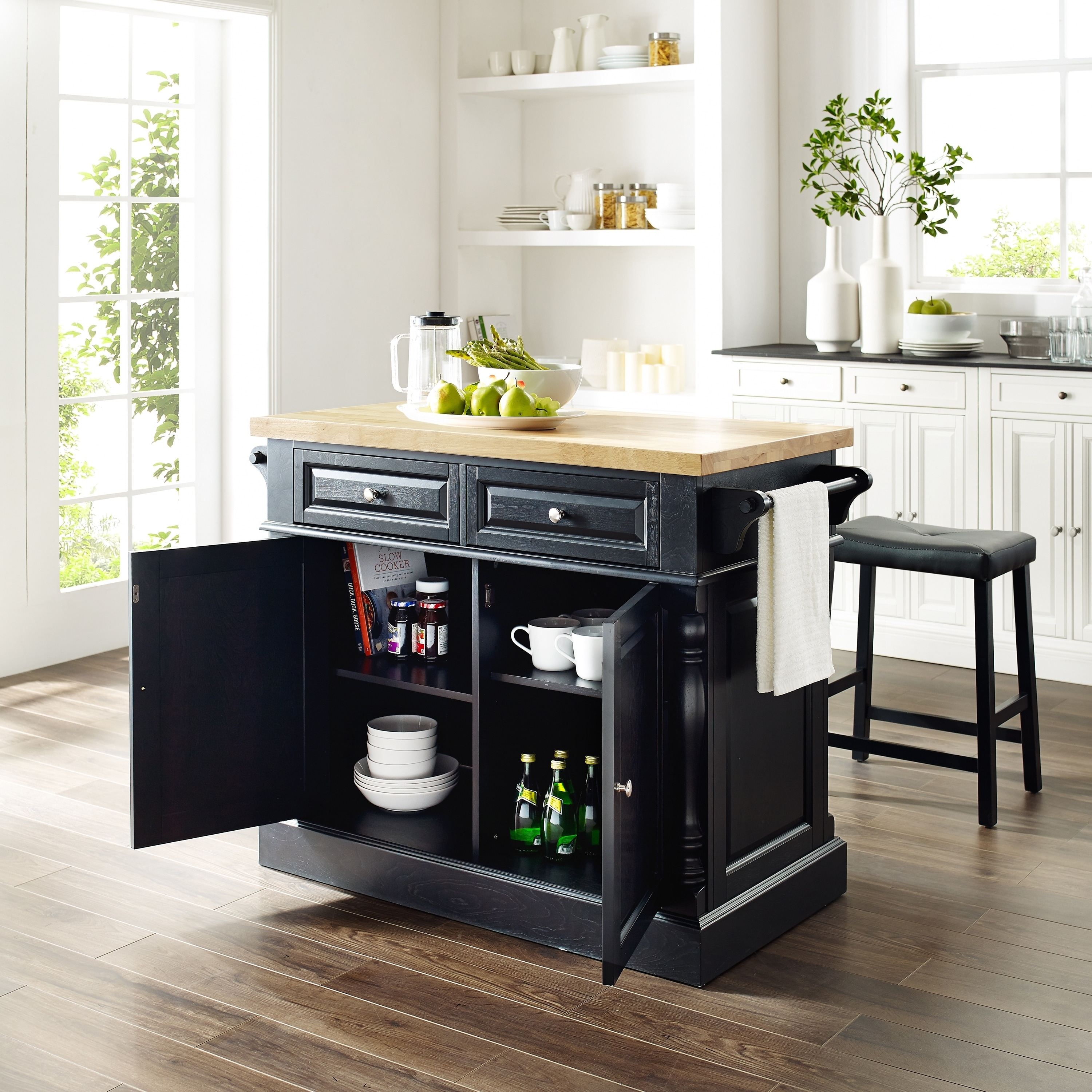Builder Grade Kitchen Island Expansion With Butcher Block Top And