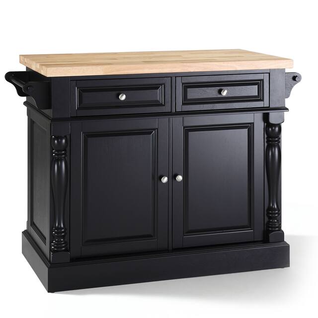 Oxford Butcher Block Top Kitchen Island in Black Finish