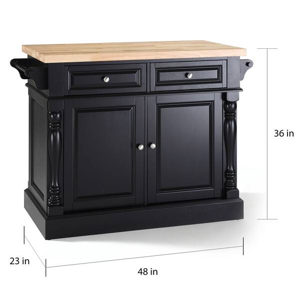 Crosley Oxford Butcher Block Top Kitchen Island in Black Finish