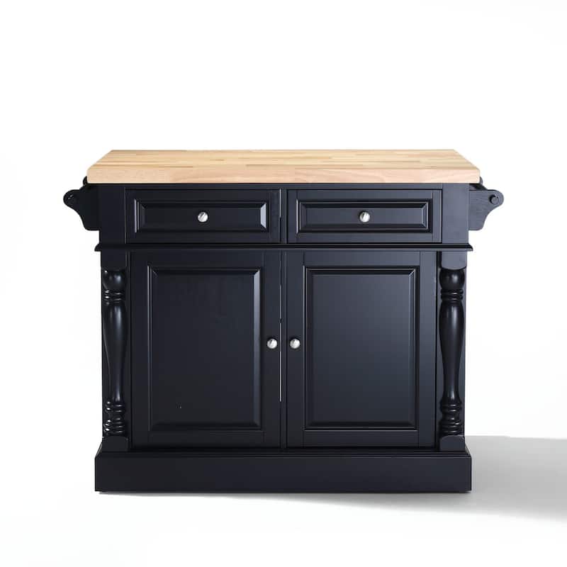 Crosley Oxford Butcher Block Top Kitchen Island in Black Finish - 23"d x 47.75"w x 35.75"h