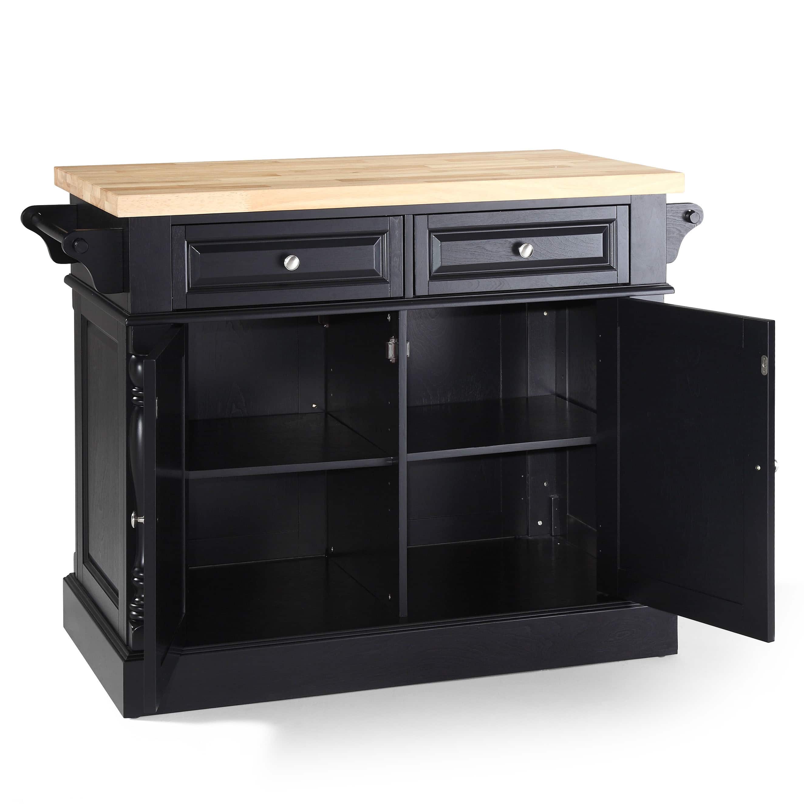 Crosley Oxford Butcher Block Top Kitchen Island in Black Finish 23"d