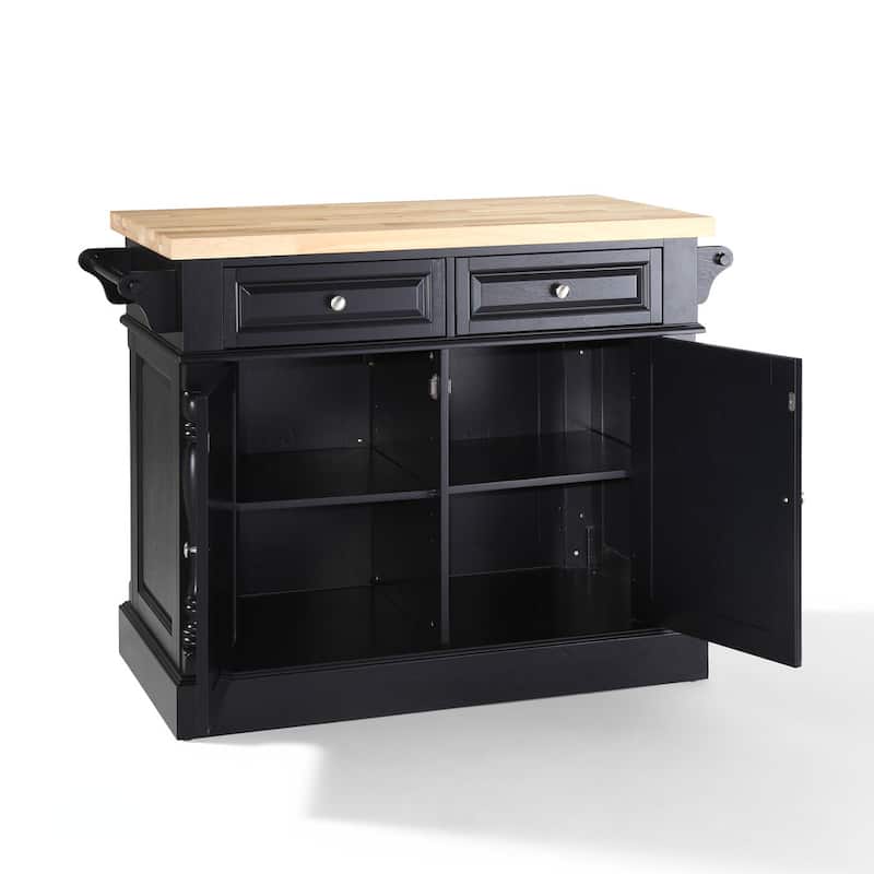 Crosley Oxford Butcher Block Top Kitchen Island in Black Finish - 23"d x 47.75"w x 35.75"h