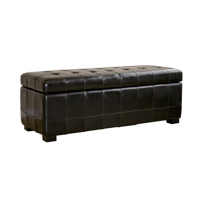 Black Bi-cast Leather Tufted Storage Bench