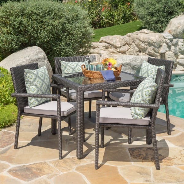 San Pico Outdoor 5-piece Wicker Square Dining Set with Cushions by ...