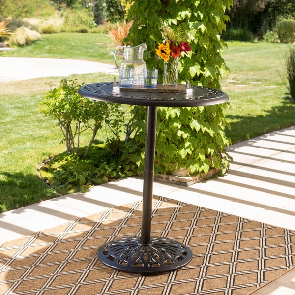 Hannah Outdoor Round Aluminum Bar Table with Umbrella Hole (Table Only