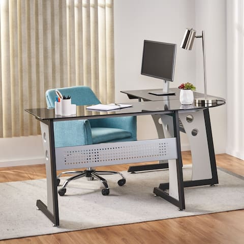 Oria L-Shape Tempered Glass Office Desk by Christopher Knight Home