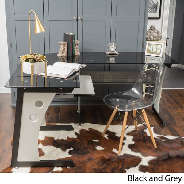 Oria LShape Tempered Glass Office Desk by Christopher Knight Home (As