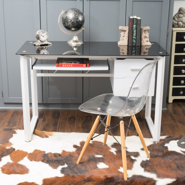 Reeve Tempered Glass Computer Desk with Storage Drawers by Christopher Knight Home