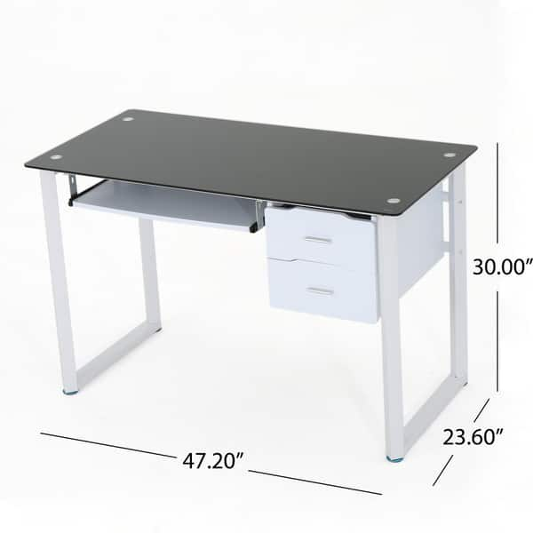 Shop Reeve Tempered Glass Computer Desk With Storage Drawers By