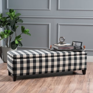 Cleo Checkerboard Pattern Fabric Storage Ottoman Bench by Christopher Knight Home