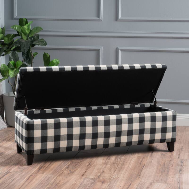 Cleo Checkerboard Pattern Fabric Storage Ottoman Bench by Christopher Knight Home