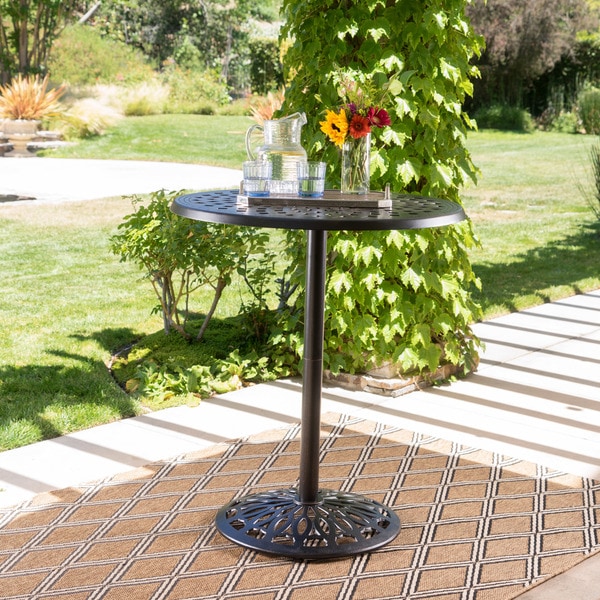 Arlana Outdoor Aluminum Bar Table with Umbrella Hole by Christopher Knight Home - 35.00" L x 35.00" W x 41.25" H