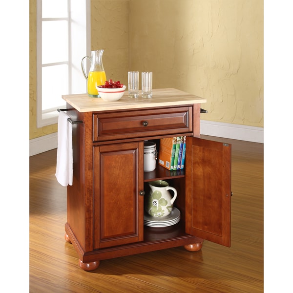 Alexandria Natural Wood Top Portable Kitchen Island In Clic Alexandria Natural Wood Top Portable Kitchen Island In Clic Cherry Finish