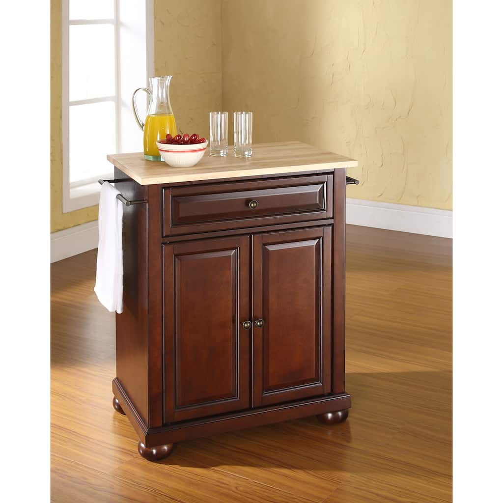 Crosley Alexandria Natural Wood Top Portable Kitchen Island in Vintage Mahogany Finish - 18"d x 31"w x 33.5"h