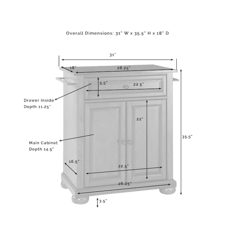 Crosley Alexandria Solid Black Granite Top Portable Kitchen Island in Black Finish - 18"d x 31"w x 33.5"h