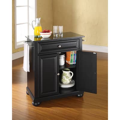 Crosley Alexandria Solid Black Granite Top Portable Kitchen Island in Black Finish - 18"d x 31"w x 33.5"h