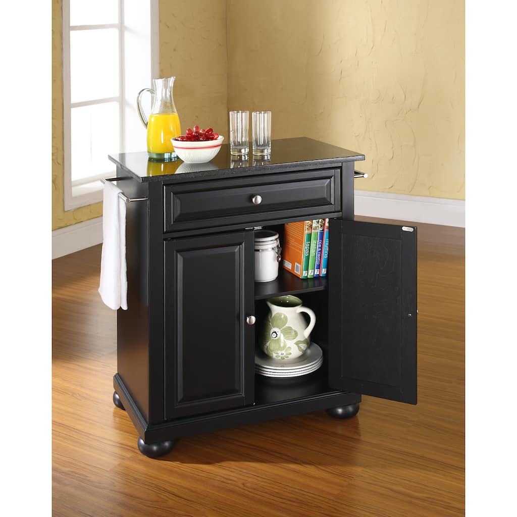 Crosley Alexandria Solid Black Granite Top Portable Kitchen Island in Black Finish - 18"d x 31"w x 33.5"h