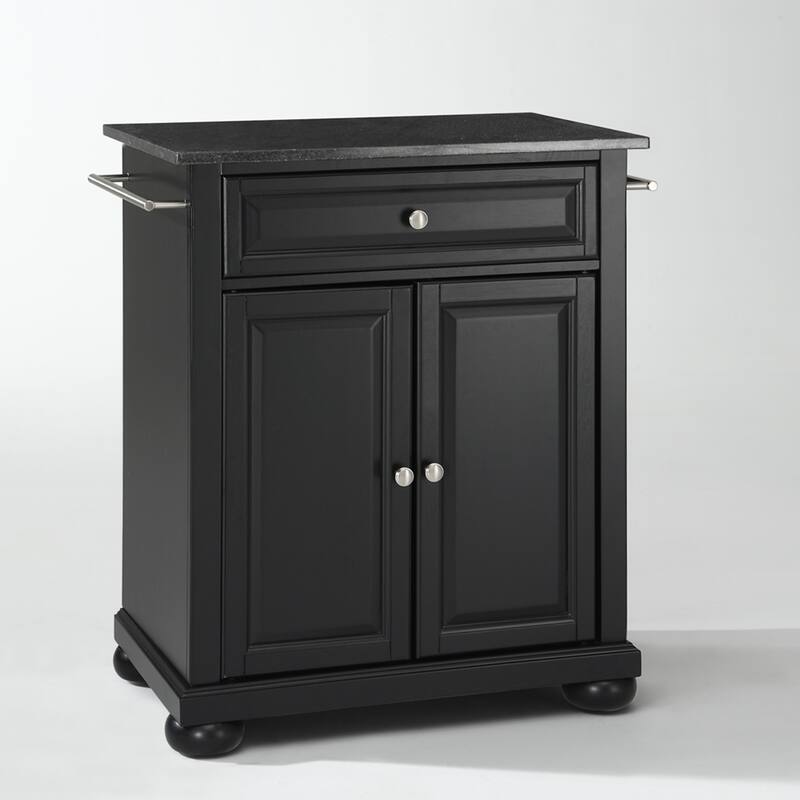 Crosley Alexandria Solid Black Granite Top Portable Kitchen Island in Black Finish - 18"d x 31"w x 33.5"h