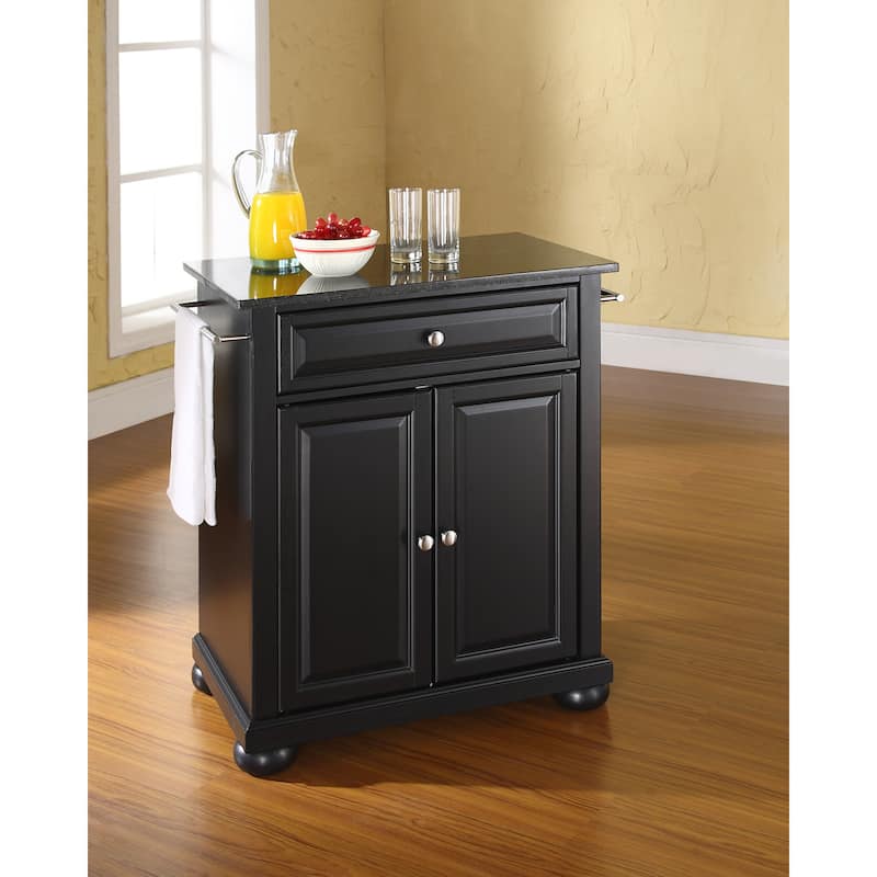 Crosley Alexandria Solid Black Granite Top Portable Kitchen Island in Black Finish - 18"d x 31"w x 33.5"h