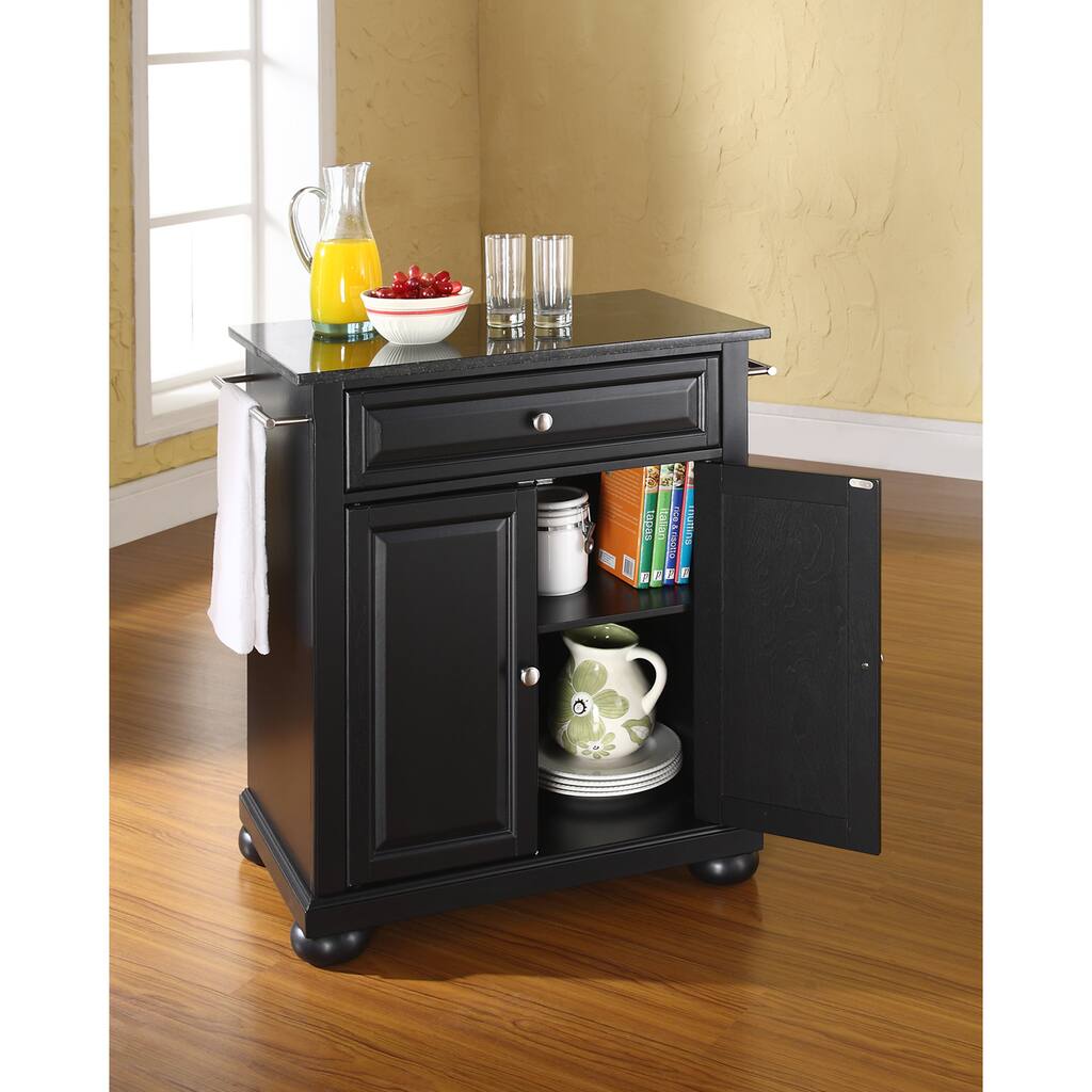 Crosley Alexandria Solid Black Granite Top Portable Kitchen Island in Black Finish - 18"d x 31"w x 33.5"h
