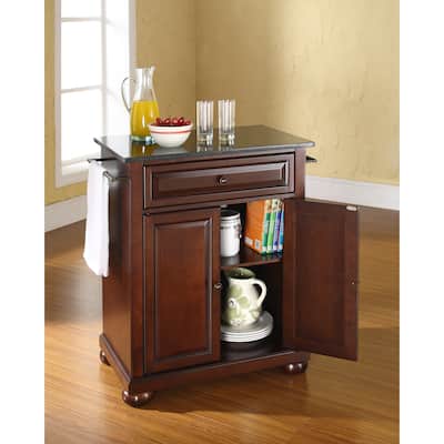 Crosley Alexandria Solid Black Granite Top Portable Kitchen Island in Vintage Mahogany Finish - 18"d x 31"w x 33.5"h