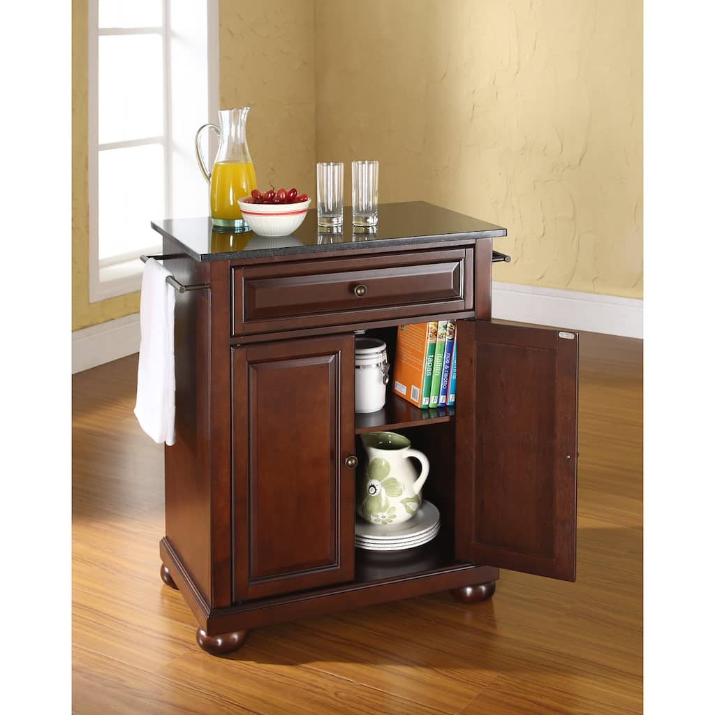 Crosley Alexandria Solid Black Granite Top Portable Kitchen Island in Vintage Mahogany Finish - 18"d x 31"w x 33.5"h