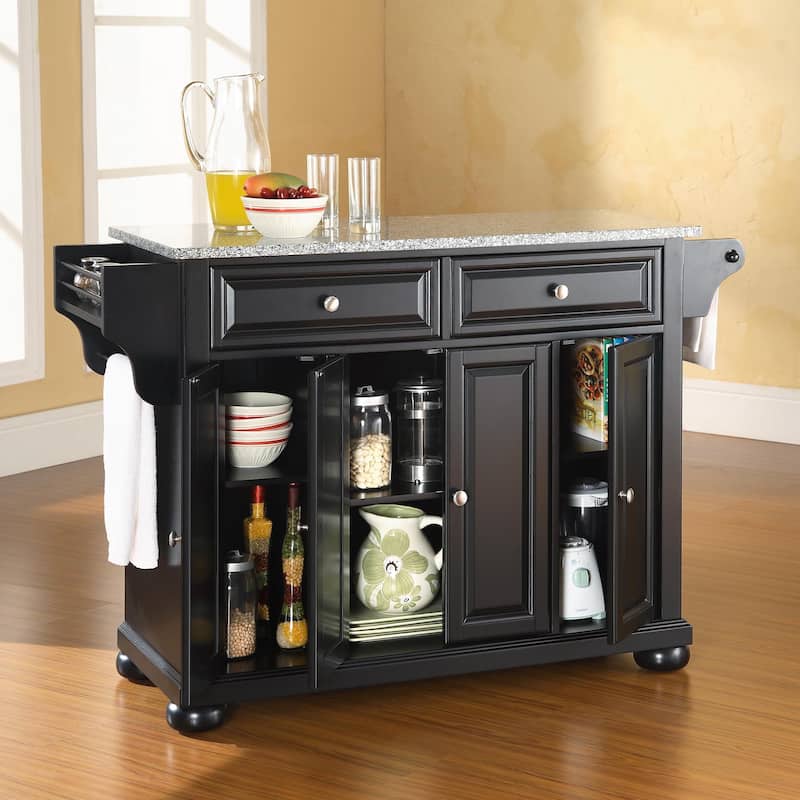 Crosley Alexandria Solid Granite Top Kitchen Island in Black Finish - 51.5 "W x 18 "D x 34 "H