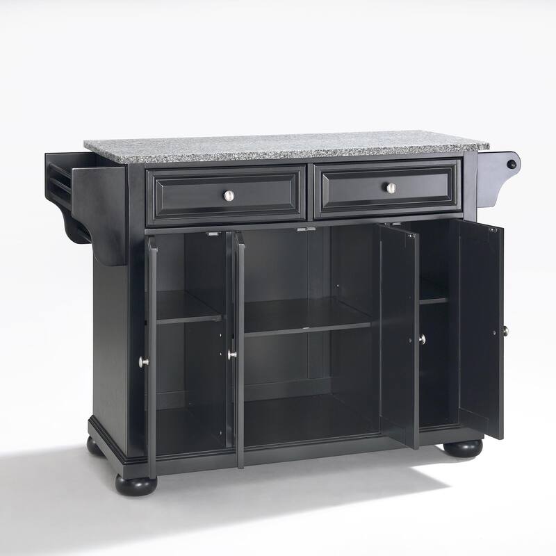 Crosley Alexandria Solid Granite Top Kitchen Island in Black Finish - 51.5 "W x 18 "D x 34 "H