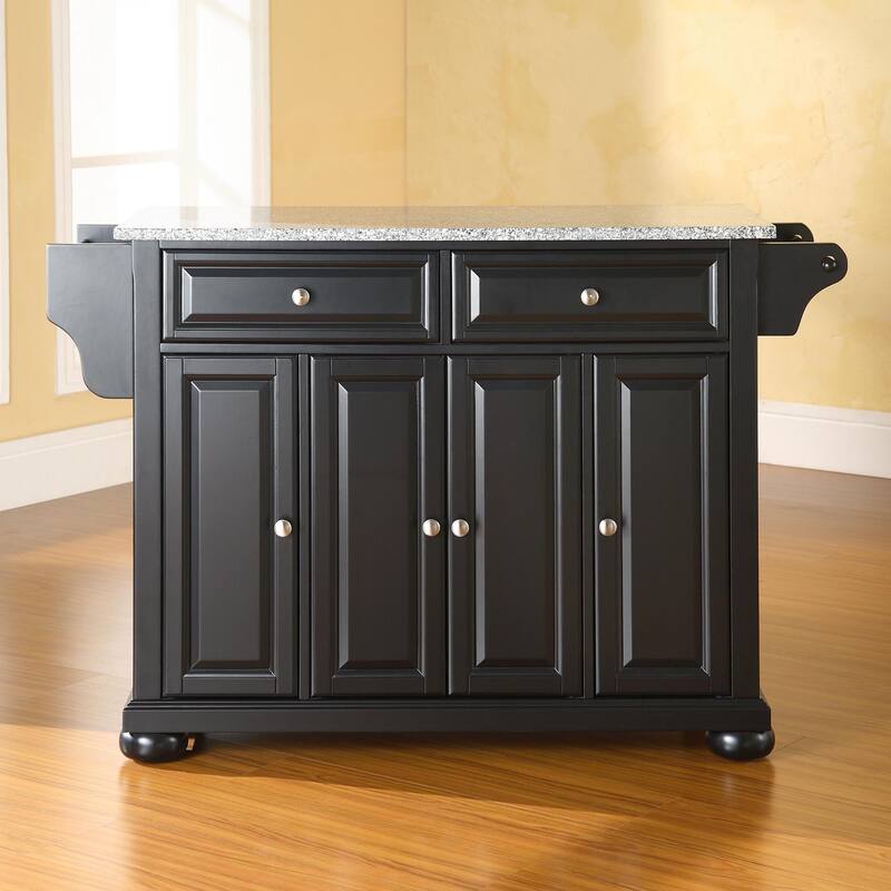 Crosley Alexandria Solid Granite Top Kitchen Island in Black Finish - 51.5 "W x 18 "D x 34 "H