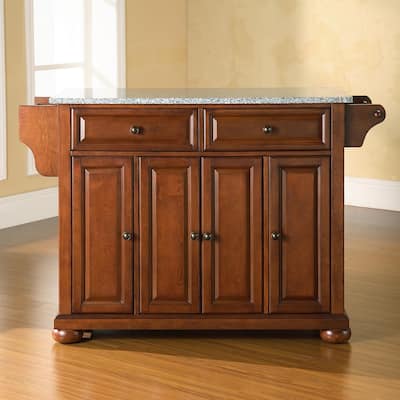 Crosley Alexandria Solid Granite Top Kitchen Island in Classic Cherry Finish - 51.5 "W x 18 "D x 34 "H