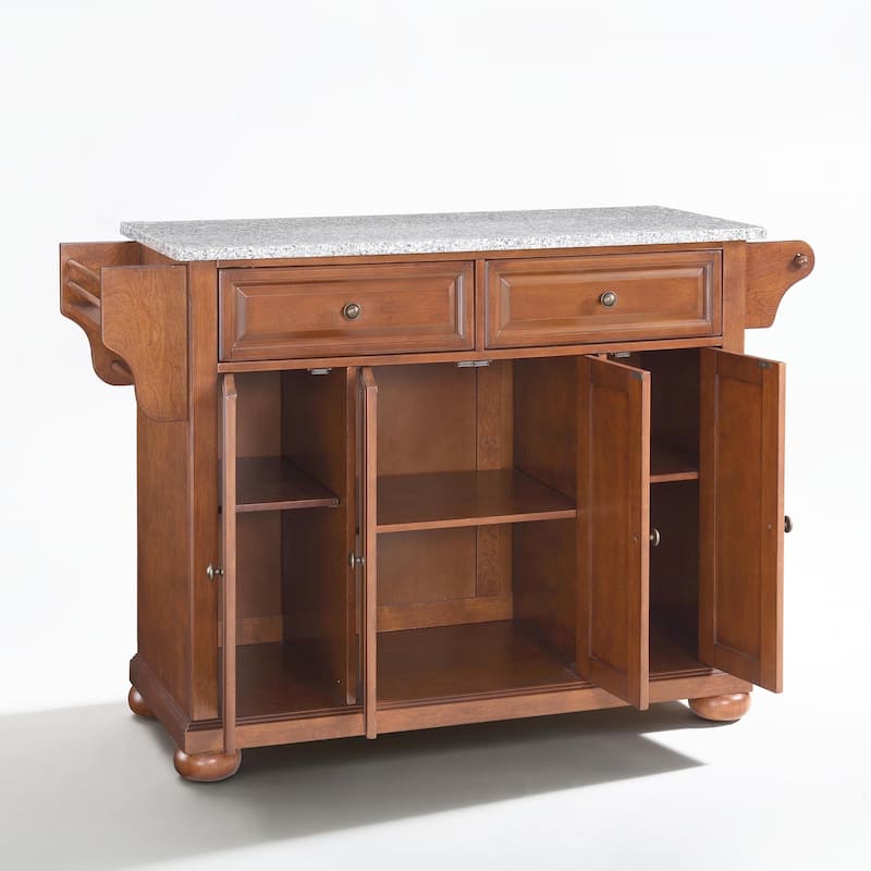 Crosley Alexandria Solid Granite Top Kitchen Island in Classic Cherry Finish - 51.5 "W x 18 "D x 34 "H