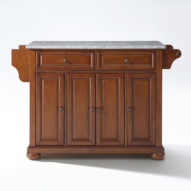 Crosley Alexandria Solid Granite Top Kitchen Island in Classic Cherry Finish - 51.5 "W x 18 "D x 34 "H