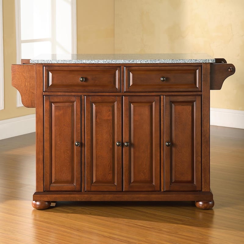 Crosley Alexandria Solid Granite Top Kitchen Island in Classic Cherry Finish - 51.5 "W x 18 "D x 34 "H